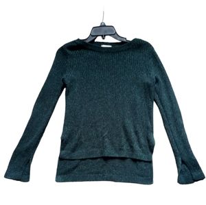 H&M Women's Wool Blend Blue Green Glitter Hi-Lo Boatneck Sweater